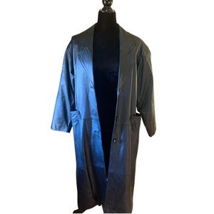 Black Genuine Leather Trench Coat- COMINT